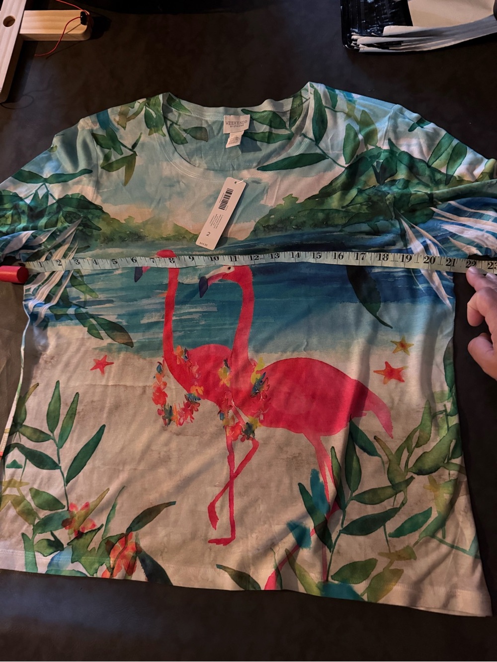 Chico's Pink Flamingo Tropical Long-Sleeve Tee - Picture 4 of 8